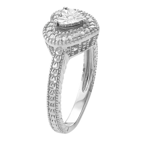 Sterling Silver 1/10 Carat T.W. Diamond Heart Halo Ring Size 7 NWT - Picture 2 of 8